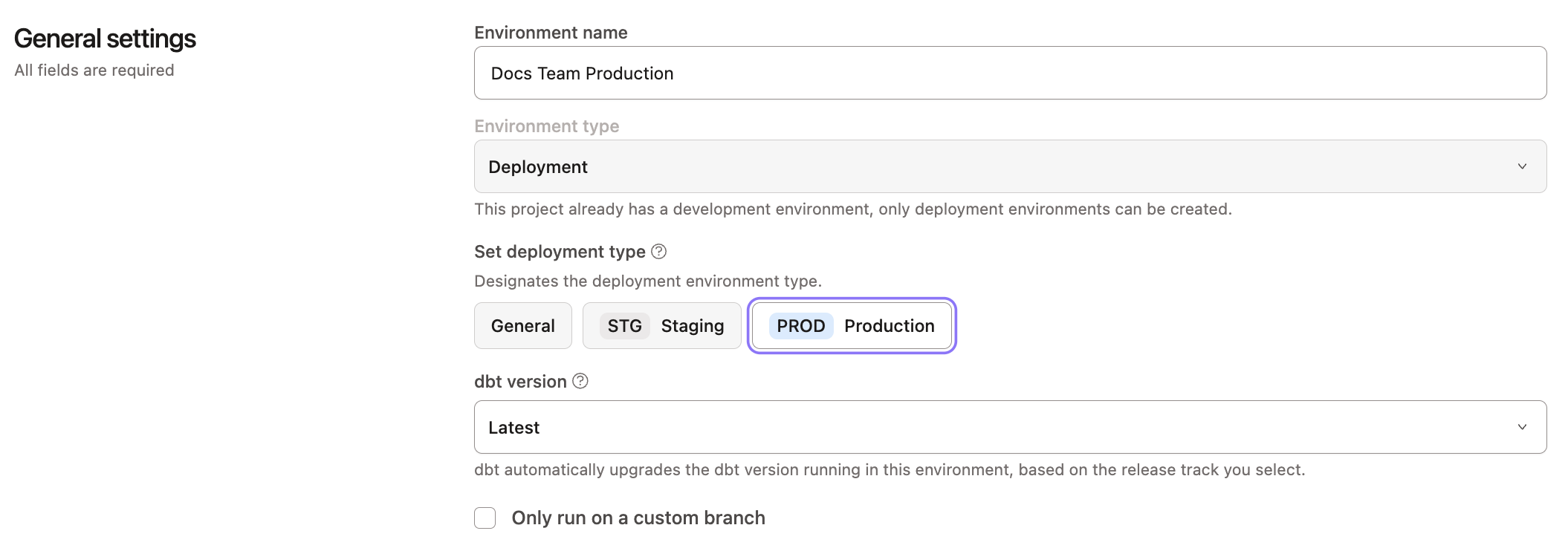 Navigate to environment settings